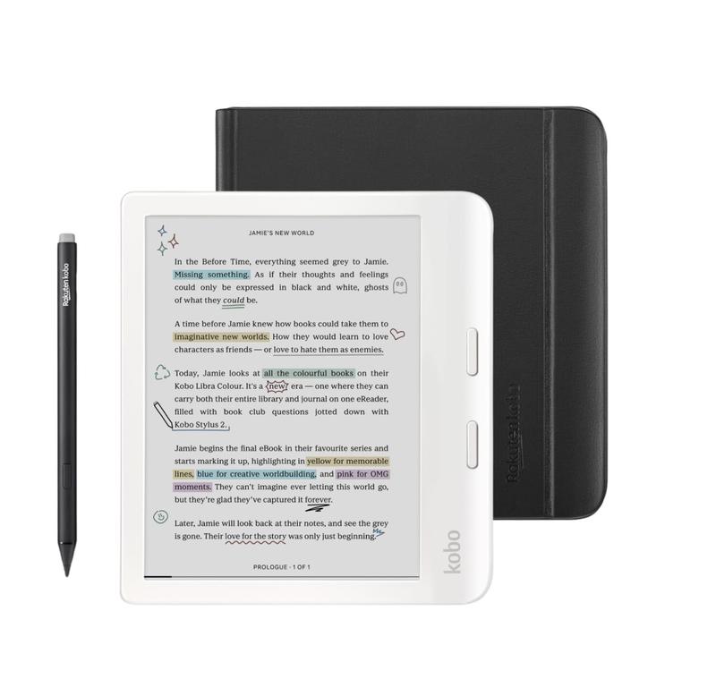 eReader Kobo Libra em cor branca com estojo e caneta - Lápis de